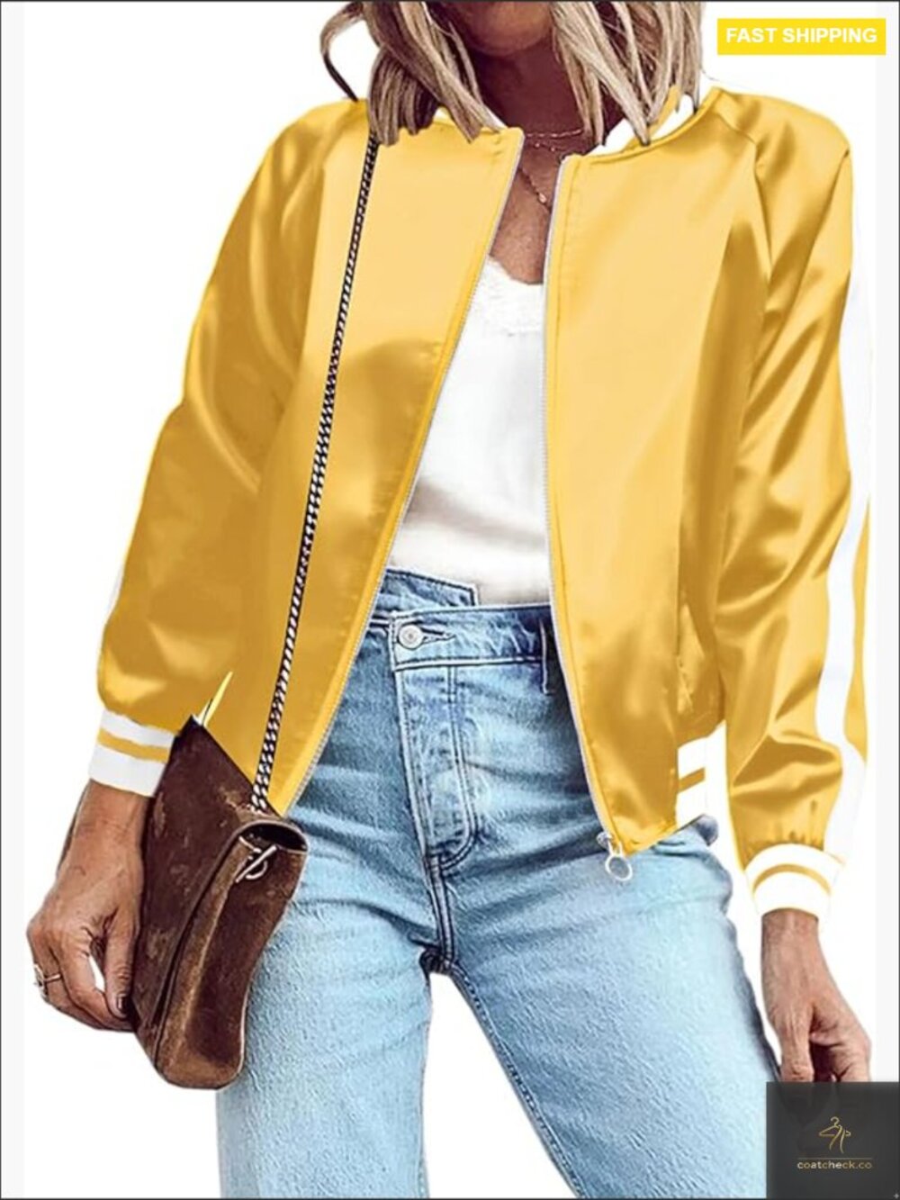 Lightweight Striped Bomber Jacket Quilted Loose Fit Casual Outerwear Zip Up